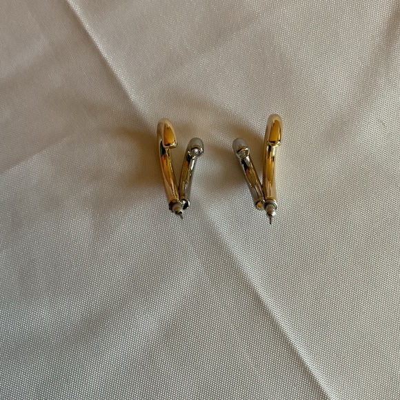 Chunky U-link Gold and Silver Hoop Earrings - Picture 2 of 3